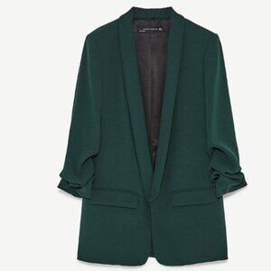 Green Zara Oversized 3/4 Sleeve Blazer
